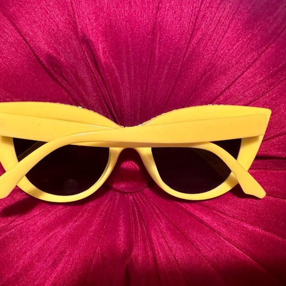 SALE! Sunglasses Yellow Cat Eye Rhinestone Encrusted Bling Womens Accessories.